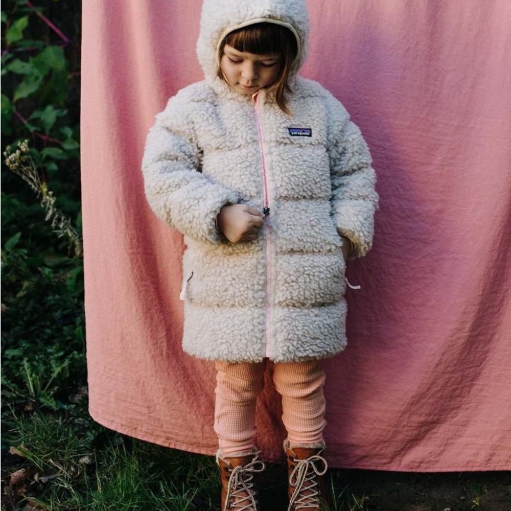 Patagonia Recycled Fleece Hooded Down Parka Toddler 2T - RARE Natural Color